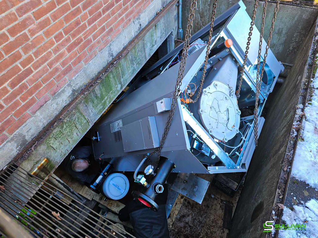 Sullivan Industrial using an LGH 2T aluminum gantry to install a new boiler.