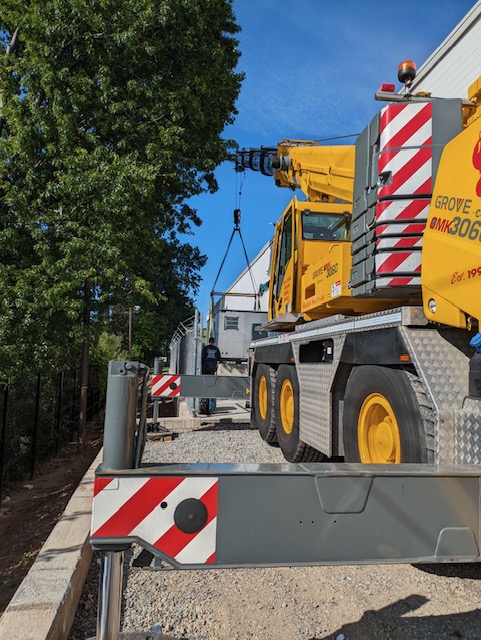 Jobsite picture featuring LGH hydraulic gantries and track from case study with J Haugh Cranes.