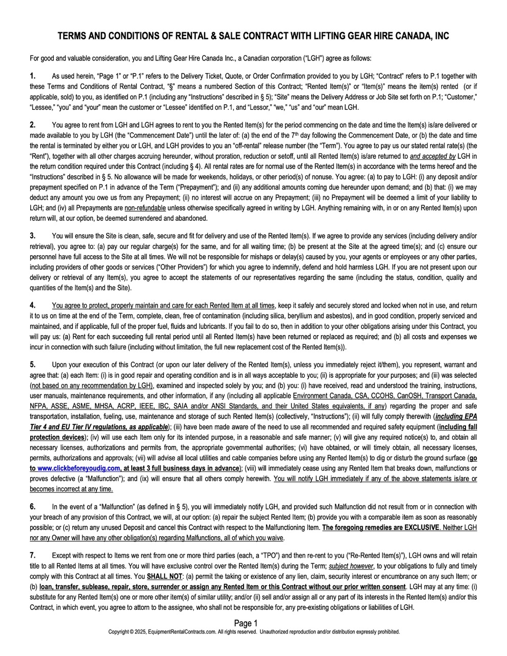 LGH canada terms and conditions