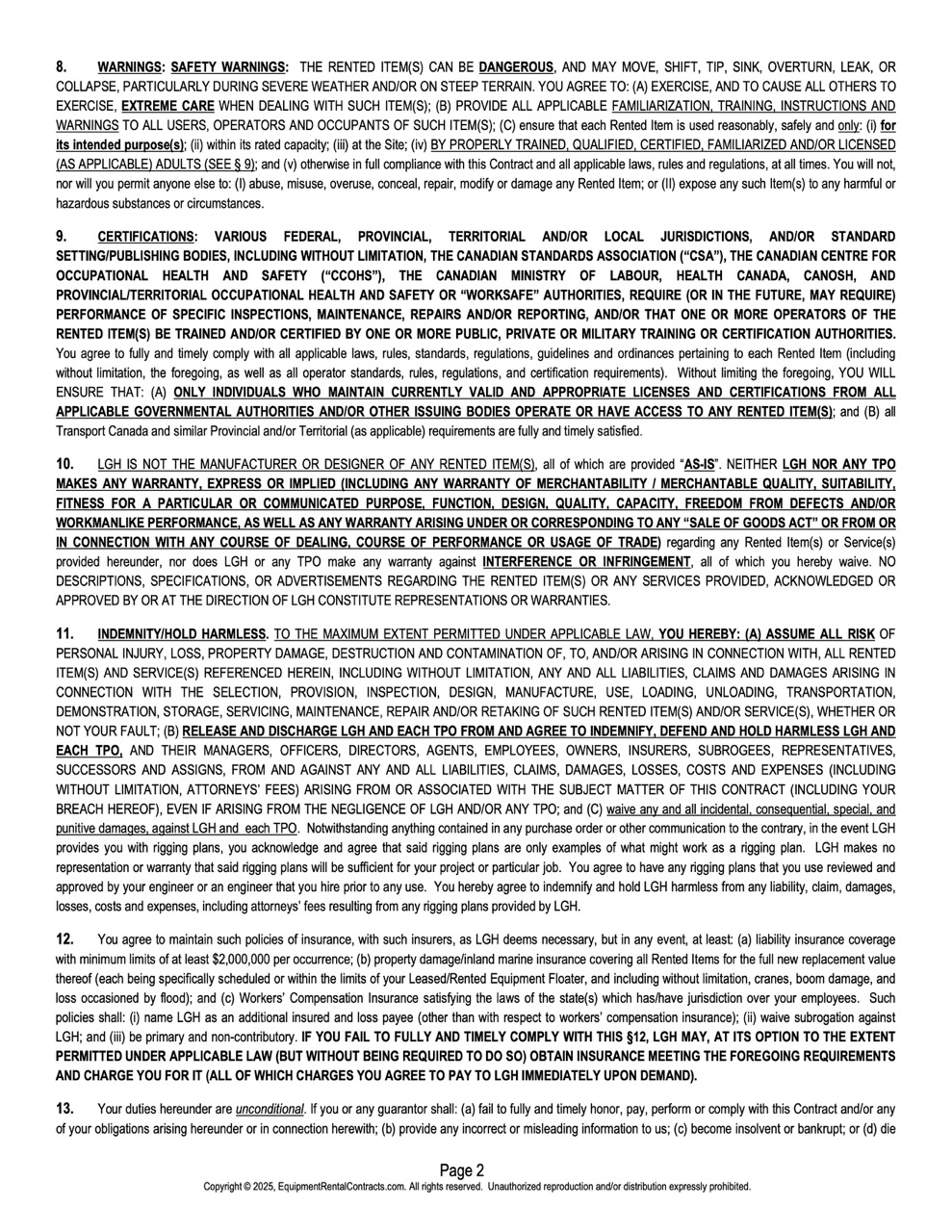 LGH canada terms and conditions