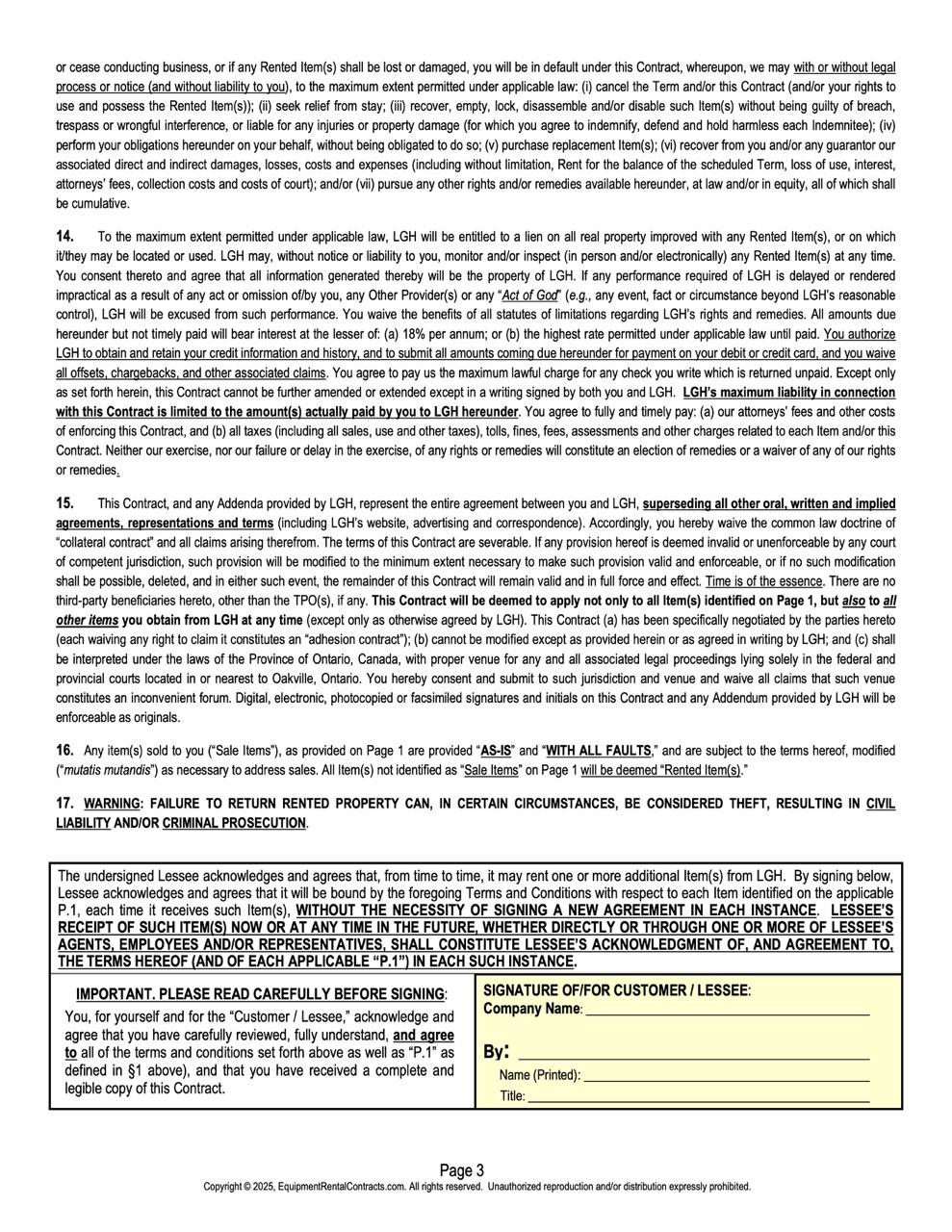 LGH canada terms and conditions