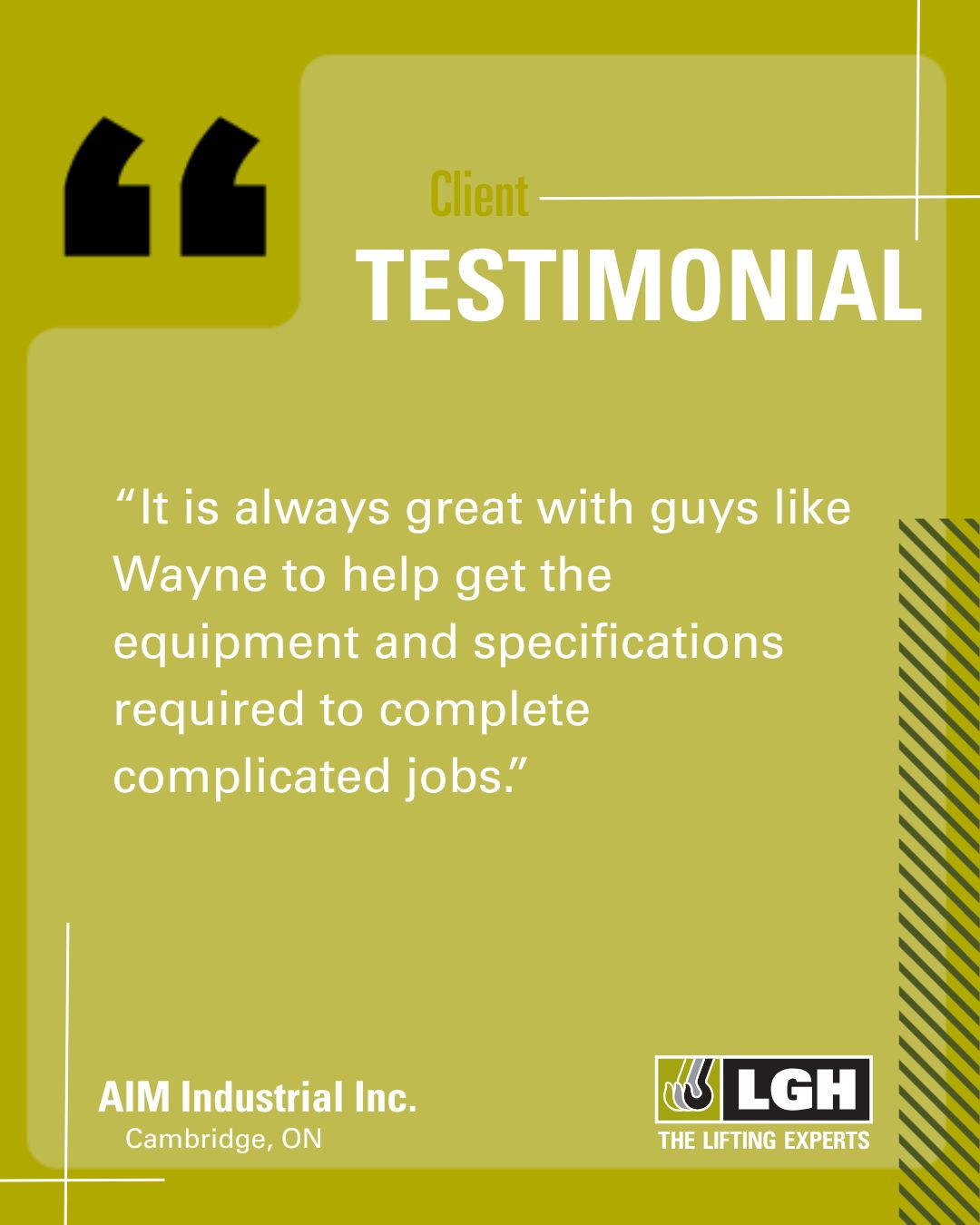 LGH Canada customer testimonial from AIM Industrial Inc