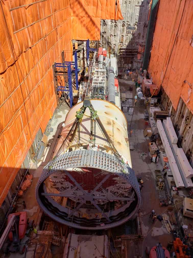 A tunnel boring machine being lifted with rigging and lifting equipment from LGH.