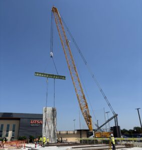 LGH’s multi-lug lifting beam and sheave blocks were employed to install tilt walls at the University of Texas San Antonio.