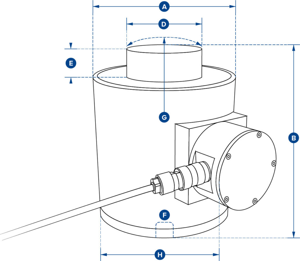 An illustrated graphic for measuring the size of the Straightpoint compression load cell.